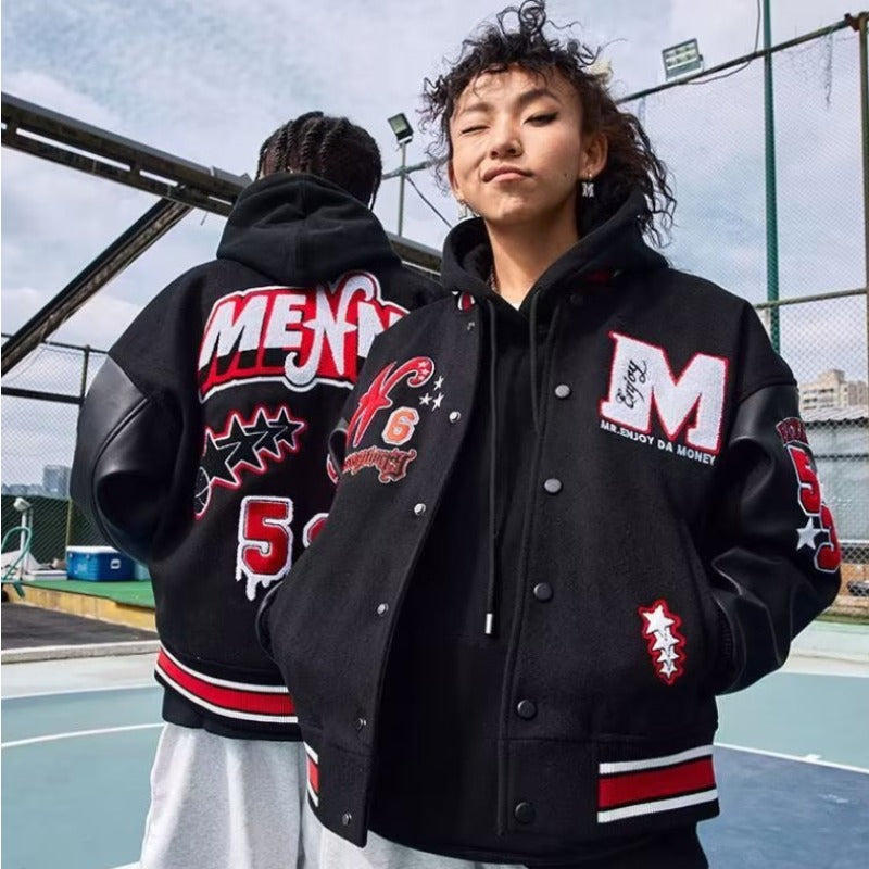 Unisex Baseball Jersey Splicing Embroidered Baseball Jacket