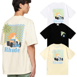 Rhude T Shirts Coconut Racing Printed Cotton Casual Short Sleeves Men and Women