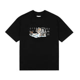 Real shot: summer loose-fit cat print short-sleeve t-shirt