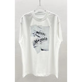 American style crinkle newspaper letter print short sleeve t-shirt for men and women - high street fashion