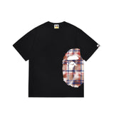 Wholesale japanese style side plaid camo ape head short sleeve color block trendy t-shirt for summer