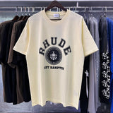 Rhude T Shirts Solid Color Pattern Printed Cotton Casual Short Sleeve Men and Women