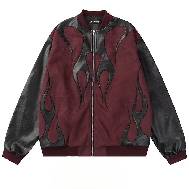 Unisex Baseball Jersey PU Jacket Vintage Loose Casual Baseball Jacket