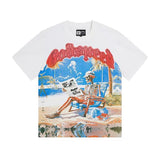gods short-sleeved heavy weight washed fog high street rock band skull pure cottonprinting t-shirt
