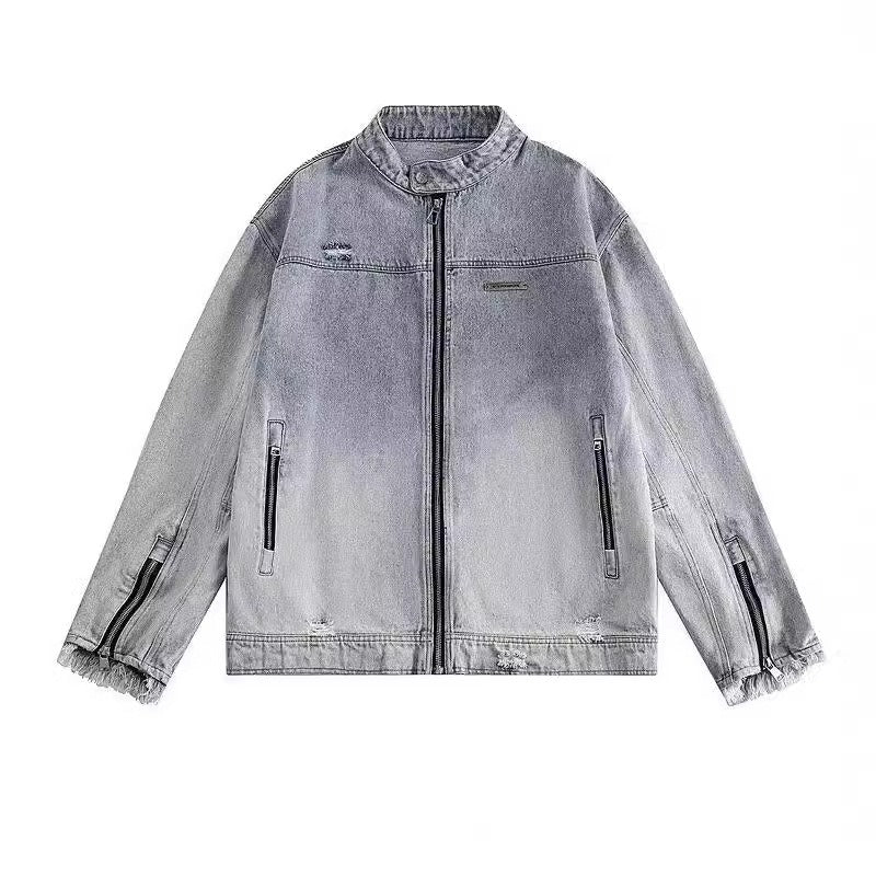 Unisex Baseball Jersey Vintage Washed Old Denim Jacket Loose Jacket