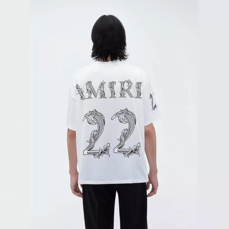 amri washed distressed tiger head number & letter logo short sleeve t-shirt