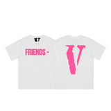 Cross-border supply large v letter lne cherry blossom short half-sleeve sketch embroidery lip print graffiti print short