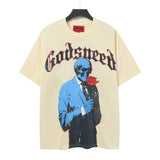 High version gods short sleeve heavy weight washed fog high street rock band skull pure cottonprinting round