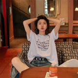Neutral japanese style casual small logo patch round neck short sleeves
