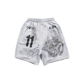Hip-hop shorts american high street retro mud dyed distressed hell shorts number printing half length pants trendy