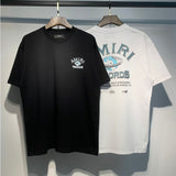 [gram] am flow paint graffiti letter starry sky classic logo print short sleeve couple t-shirt