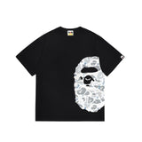Wholesale japanese style side plaid camo ape head short sleeve color block trendy t-shirt for summer