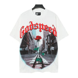 gods short-sleeved heavy weight washed fog high street rock band skull pure cottonprinting t-shirt