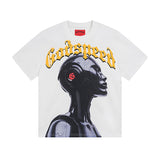 European and american high street gd rock heavy industry washed distressed skull letter speed short sleeve