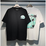 [gram] am flow paint graffiti letter starry sky classic logo print short sleeve couple t-shirt