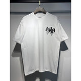 [gram] am flow paint graffiti letter starry sky classic logo print short sleeve couple t-shirt