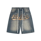 American retro valeforever washed distressed hotfix rhinestone ripped denim shorts - high street style