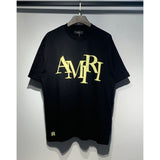[gram] am flow paint graffiti letter starry sky classic logo print short sleeve couple t-shirt