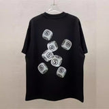 Simple, heavyweight, dice-pattern printed, pure cotton, plus-size short-sleeve t-shirt