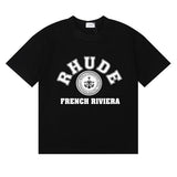 Rhude T Shirts French Cote d'Azur Printed Cotton Casual Short Sleeves Men and Women