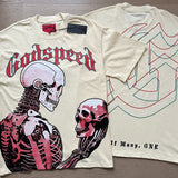 European and american high street gd rock heavy industry washed distressed skull letter speed short sleeve