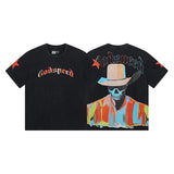 Cross-border gs american high street washed retro skull racing machine girl printing short-sleeved fashion