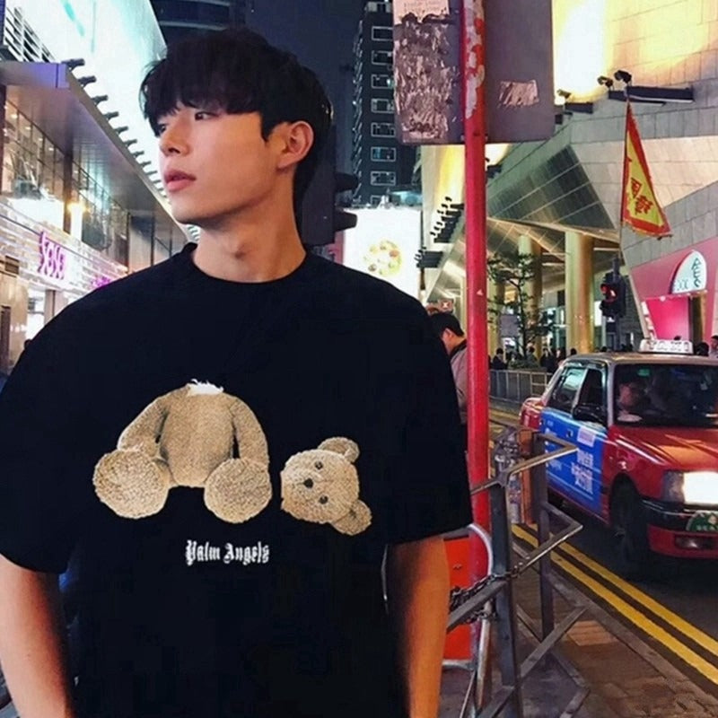 Correct version of pa beheaded bear short sleeve palm tree high street ins teddy bear shark love