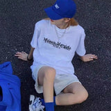 Pure cottonembroiderletterlogosimplejapanese style short-sleeved t