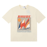 Rhude T Shirts Sailing Sunset Print Cotton Casual Crew Neck Short Sleeve Men and Women