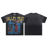 American retro valeforever washed & distressed hotfix rhinestone cotton short sleeve high street star t-shirt