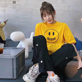 Wholesale drew smiley face short sleeve justin bieber fog trendy high street loose couple t-shirt