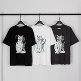 Summer loose-fit cat print cartoon t-shirt