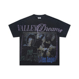 American retro valeforever washed & distressed hotfix rhinestone cotton short sleeve high street star t-shirt