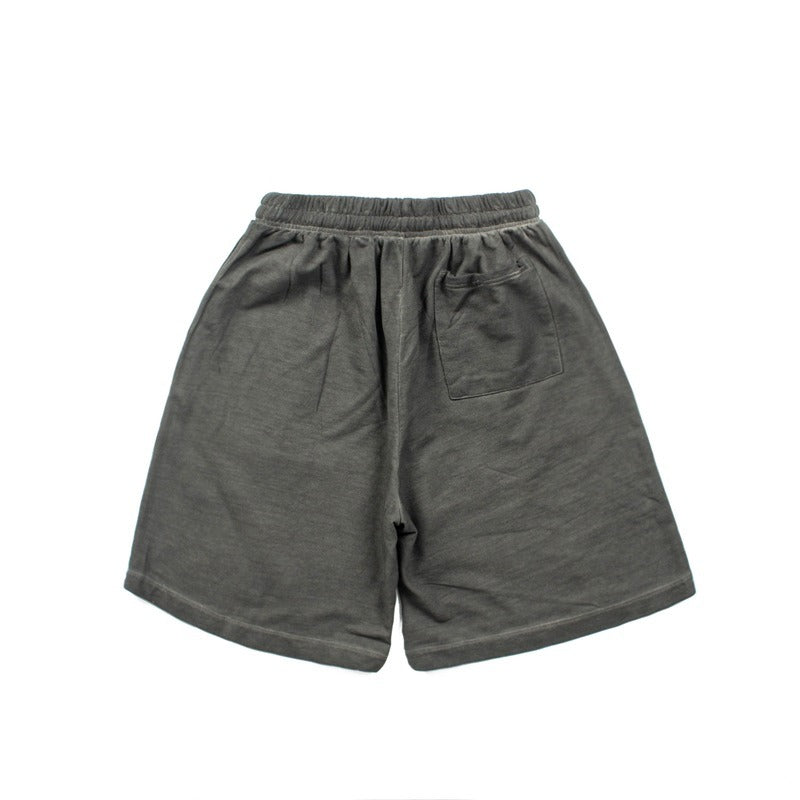 Hip-hop shorts american high street retro distressed washed batik number ghost printingshorts half length pants sweatpants