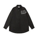 Early autumn printed lightweight long-sleeve cotton shirt with turn-down collar