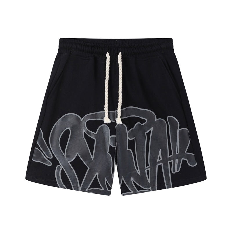 Hip-hop shorts american shorts large letter printingloose terry sweatpants half length pants trendy