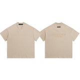 essential double line fog shorts icon laminated stereo letter round neck couple pullover