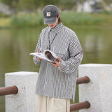 Unisex Baseball Jersey Vertical Striped Shirt Vintage Loose Couple Lining Clothes