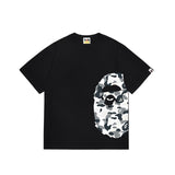 Wholesale japanese style side plaid camo ape head short sleeve color block trendy t-shirt for summer