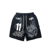 Hip-hop shorts american high street retro mud dyed distressed hell shorts number printing half length pants trendy