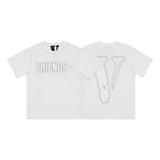 Cross-border supply large v letter lne cherry blossom short half-sleeve sketch embroidery lip print graffiti print short