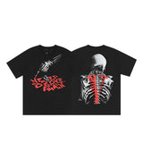 Cross-border supply large v letter lne cherry blossom short half-sleeve sketch embroidery lip print graffiti print short