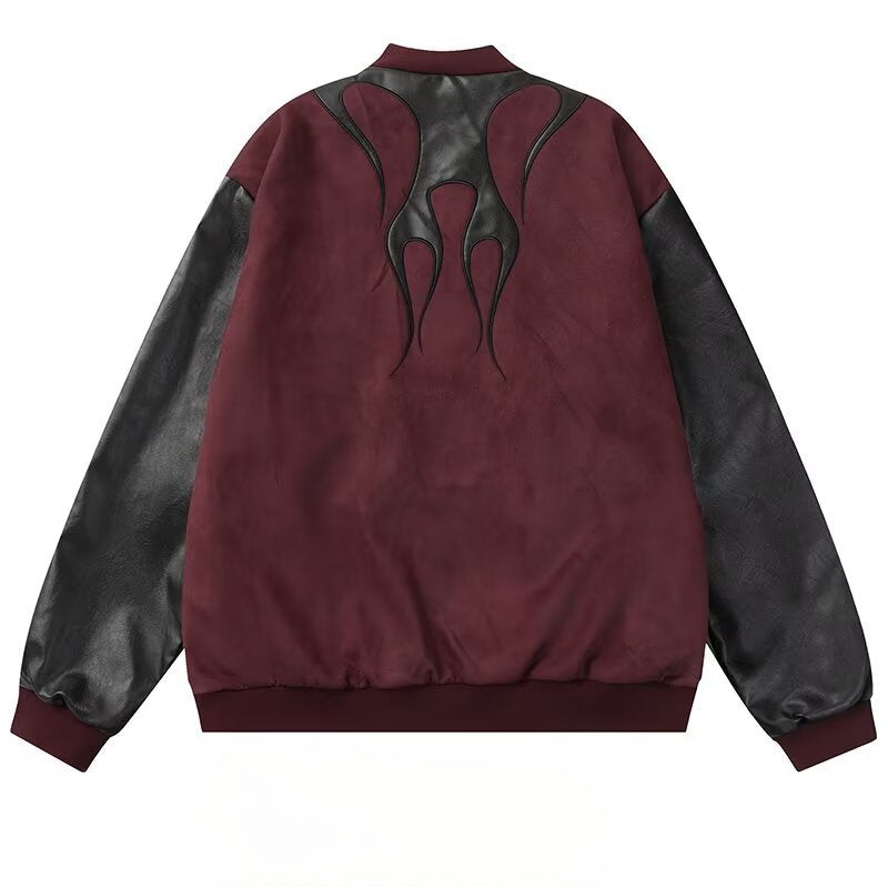 Unisex Baseball Jersey PU Jacket Vintage Loose Casual Baseball Jacket