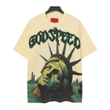 High version gods short sleeve heavy weight washed fog high street rock band skull pure cottonprinting round