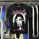 Hs-f summer collection: fog high street washed & distressed heavyweight crew neck graphic tee - couple's style