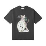 Summer loose-fit cat print cartoon t-shirt