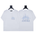 Ready to ship! summer amri high-quality, 100% cotton t-shirt with printed design and washed finish short sleeves