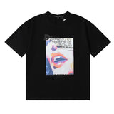 Wholesale high street purple br@nd american style short sleeve loose retro casual t-shirt couple trendy tee