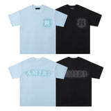 [gram] am peace dove flowing paint graffiti letter starry sky classic logo printing short sleeve couple t-shirt