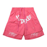 Spder hip hop singer youngthug foam letter couple short-sleeved t-shirt full of diamonds shorts